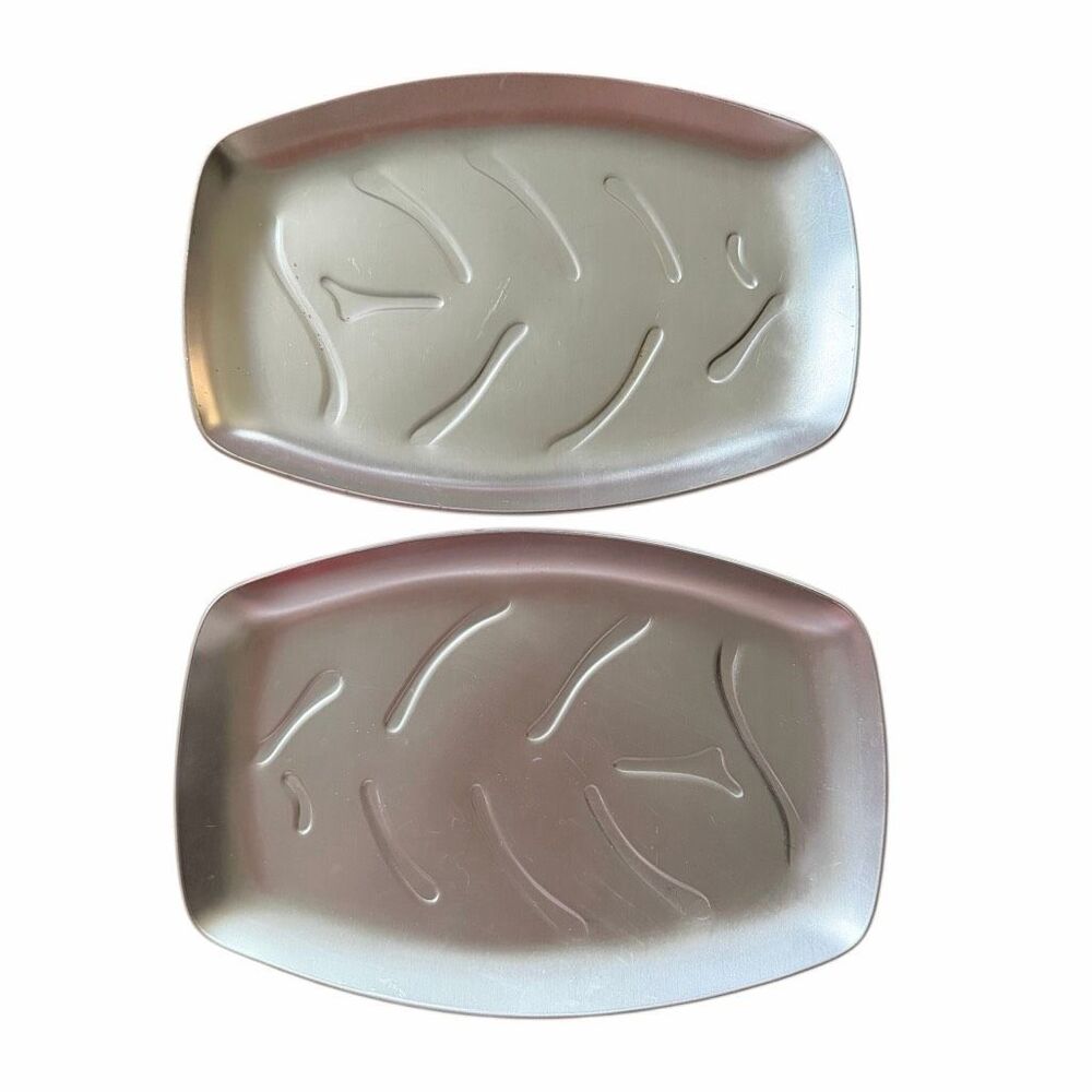 Set of 2 Vintage Aluminum Sizzling Steak Platters Trays Tree of Life 10.25x7